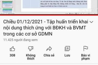 Tập huấn chuyên đề ngày 02/12/2021 (triển khai nội dung thích ứng với BĐKH và BVMT trong các cơ sở GDMN)